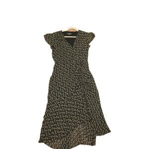 Sam Edelman Dress Sz 10 Floral Print Ruffled MIDI Dress Chiffon Asymmetrical